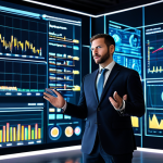 A professional financial analyst, fully clothed in a modest business suit, stands in a sophisticated, modern data visualization lab. The analyst, with perfect anatomy and natural body proportions, observes intricate holographic projections of artificial intelligence algorithms and dynamic financial charts, gesturing with well-formed hands. The background features sleek architectural lines and subtle ambient lighting, emphasizing innovation and technological advancement. This image is safe for work, appropriate content, and professionally composed, ensuring correct proportions and proper finger count.